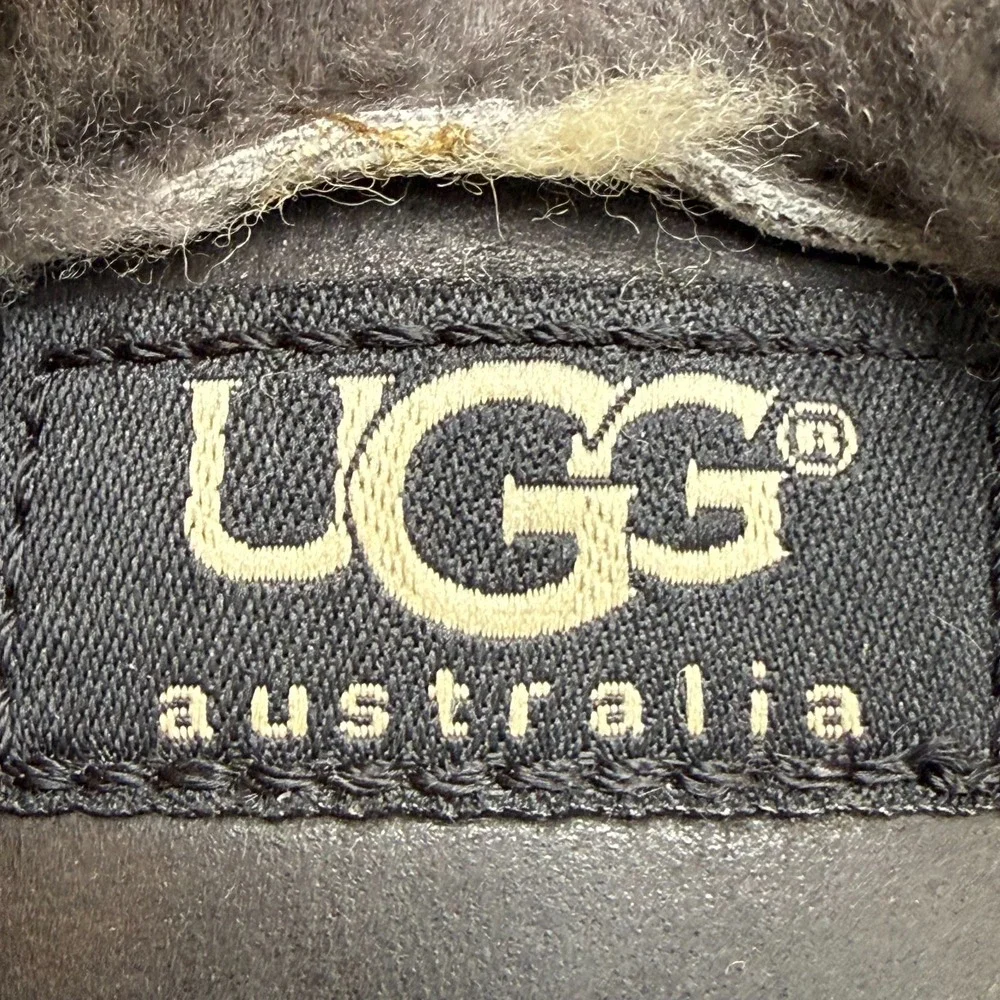 UGG Ellee Leopard Cheetah Print Fur Boots Youth Girls 6 Black Leather Cozy